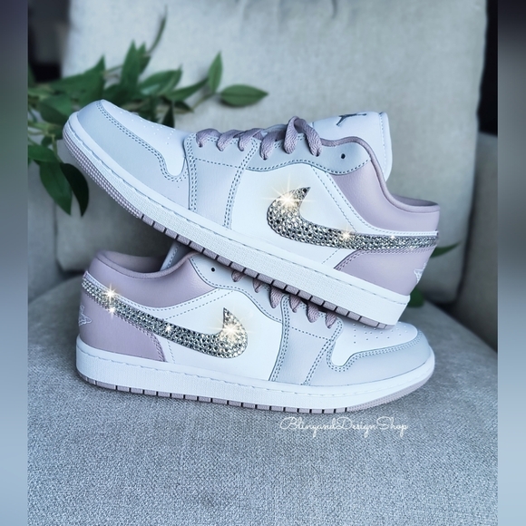 Women's Air Jordan 1 Low Customized Bling Sneakers Shoes Particle Rose Pink - Picture 4 of 9